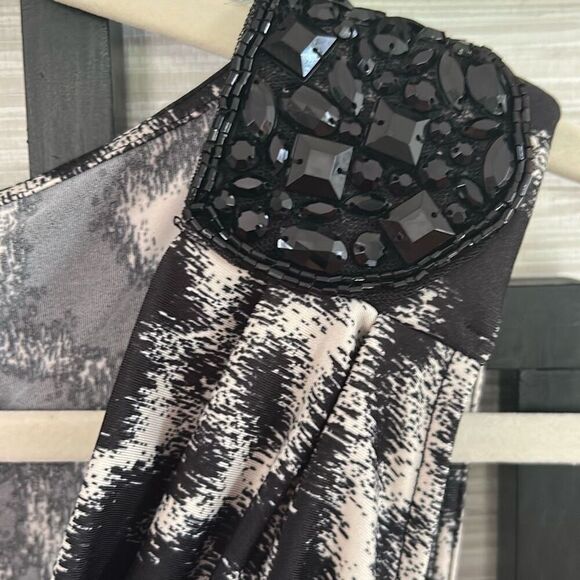 INC iinternational concepts black and beige animal print ruched dress with bead - Picture 5 of 6